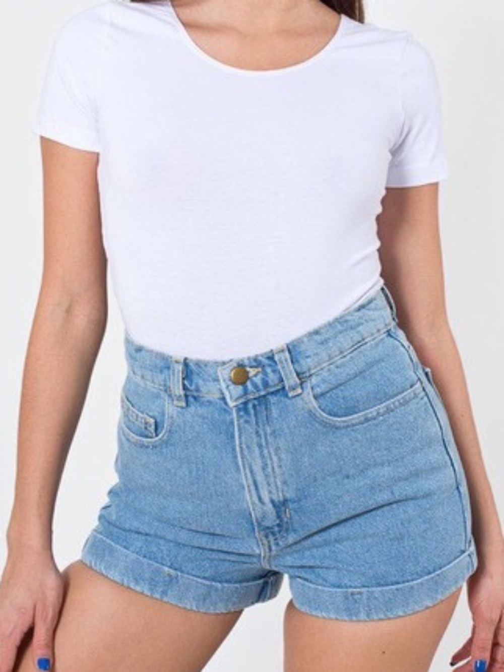 American Apparel (sz 26) high-rise cuffed denim shorts - Picture 2 of 9